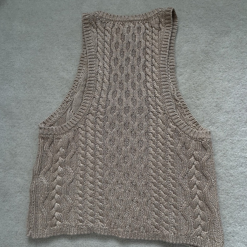 Free People High Tide Cable Knit Tank Vest Sweater Gold XS - Picture 2 of 7